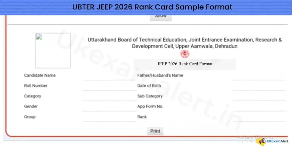 UBTER JEEP 2026 rank card sample format